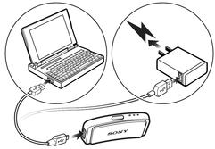 So laden Sie Ihr SmartBand: 1 Verbinden Sie ein Ende des USB-Kabels mit dem Ladegerät oder dem USB- Anschluss eines Computers.