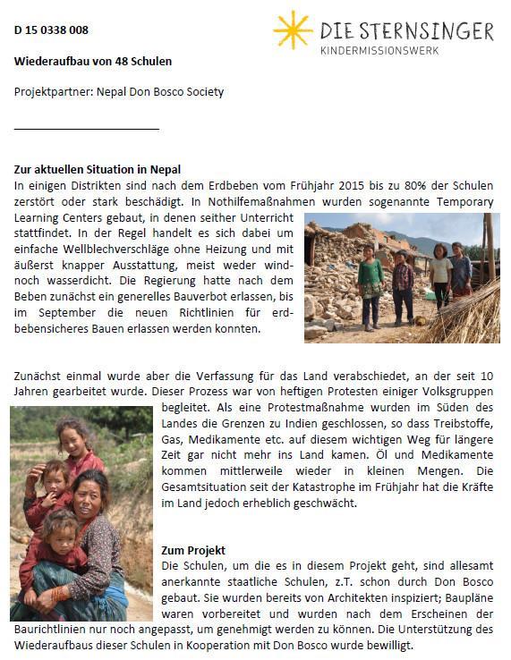 Das Sternsinger-Geld der Pfarrei Essenbach aus dem Jahr 2013 sollte ursprünglich für ein Schulbau-Projekt in Nepal verwendet werden.