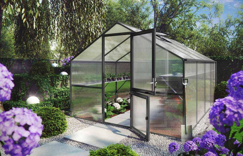 Gewächshäuser mit 10 mm Verglasung Unsere Serie mit 10-mm-Verglasung eignet sich hervorragend für Gartenprofis.