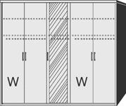 31 Drehtürenschrank 2 Mittelwände 5 Einlegeböden 3 Kleiderstangen 3 Schubkästen B 235, H