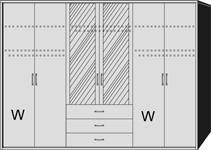 01 Drehtürenschrank mittlere Tür mit Spiegel 2 Mittelwände 5 Einlegeböden 3 Kleiderstangen 3