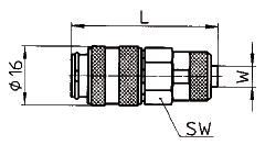 Minikupplung DN5 mit Außengewinde: W L SW 1/8 36 14 320.101 1/4 38 17 320.111 Minikupplung DN5 mit Innenengewinde: W L SW 1/8 37 14 320.102 1/4 38 17 320.