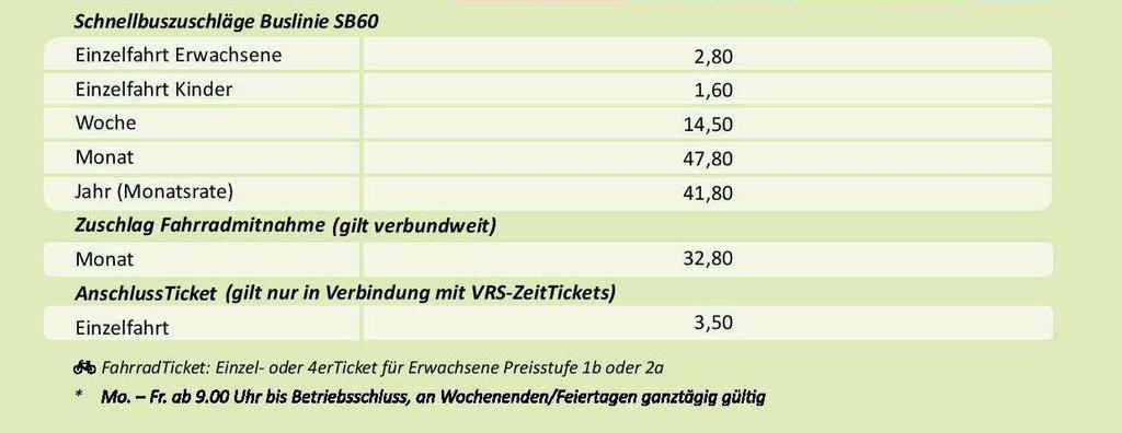 Tarify pre cestovné lístky Jednosmerný lístok pre dospelých v cenovej hladine (1b) (Kolín nad Rýnom a Bonn), cena 2.80.
