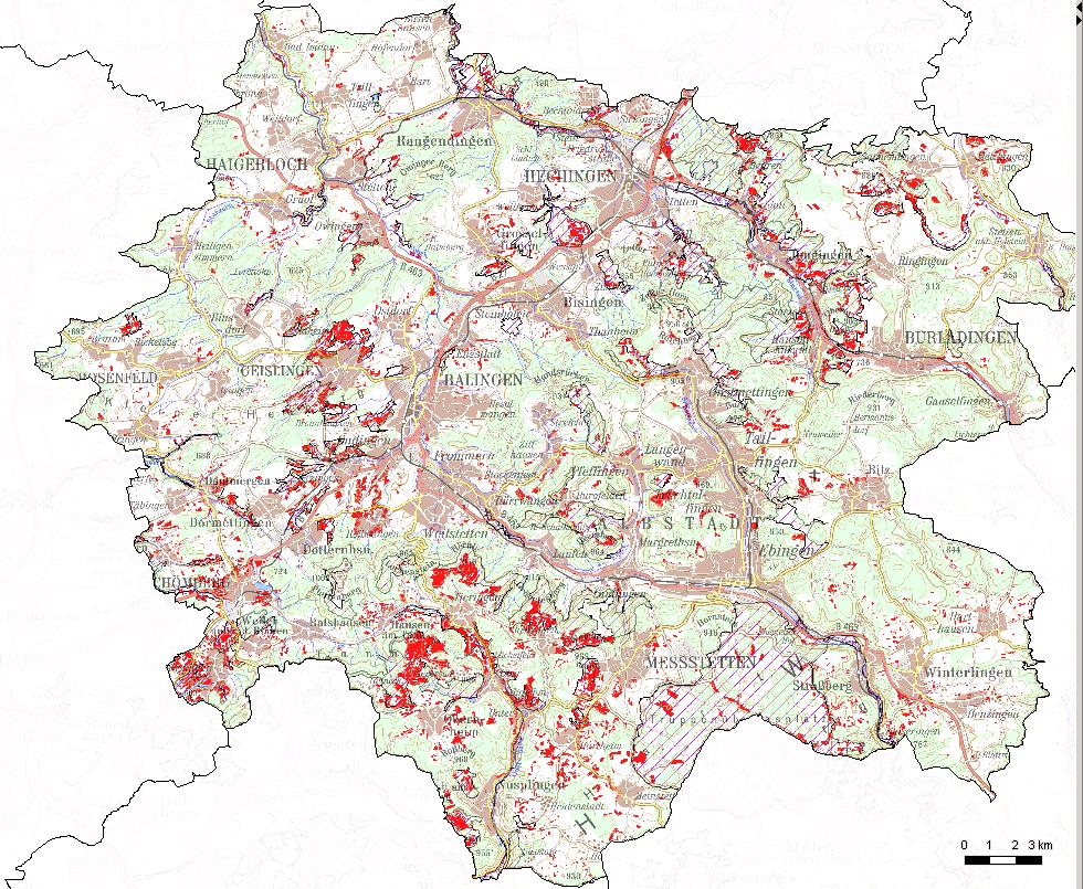 Rot = kartierte Mähwiesen im