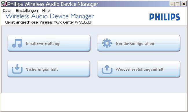 B2 Verwenden von WADM Übertragen von Musikdateien von Ihrem PC auf das Center 1 Klicken Sie hierfür auf Content management (Inhalteverwaltung) Daraufhin wird Ihnen