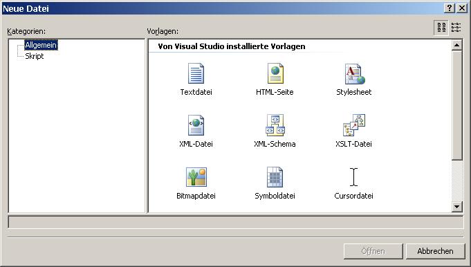 2005 als XML-Werkzeug Neue Datei erstellen [Menü Datei Neu Datei.