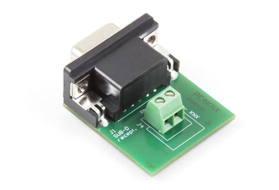 KNX-Anschlussadapter von D-Sub- auf Schraubklemmenanschluss Der KNX-Buchsen-Adapter ist dazu gedacht, den D-Substecker auf zwei freie Kabel, mit einem maximalen Kabeldurchmesser von 1,5 mm², zu
