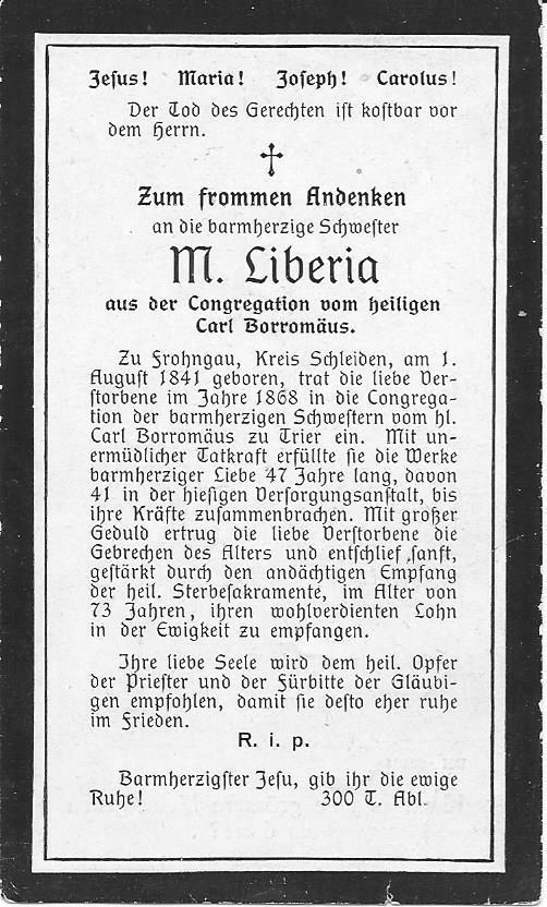 Frohngau Geschichte eines Eifeldorfes- 1802 bis 1975 Eine Klosterschwester aus Frohngau Ein bewegtes Leben hatte auch Margareta Grons, die am 01.08.
