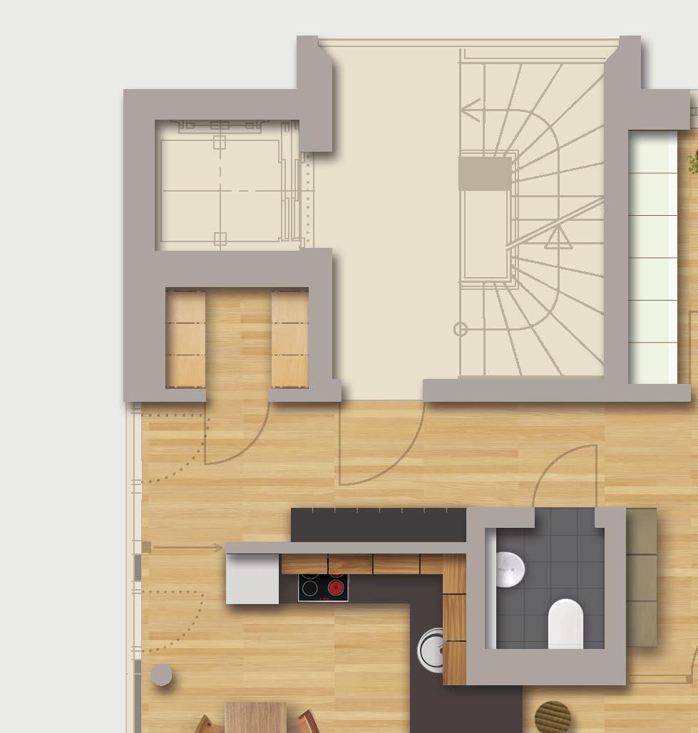 FREIRAUM FÜR GEHOBENE ANSPRÜCHE VIER GRUNDRISS-VARIANTEN Modernes Wohnen auf einer Ebene Aufzug Treppenhaus Abstellraum Schlafen