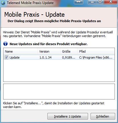 weiter. 4. Update der Updatesoftware Zunächst wird die Updatesoftware geupdatet. Klicken Sie hierfür auf Installiere 1 Update.