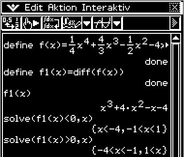 0 Ableitungsstory Beispiel Untersuche das Monotonieverhalten der Funktion f 5 9 mit f f' 5. Ziel: Wo ist f' 0 und wo f' 0? f. Berechnungsmethode für die Monotonie-Intervalle 5 f' Vorzeichenuntersuchung für f'.