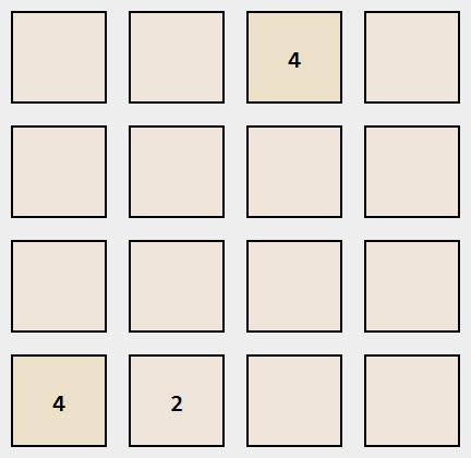 13 (a) Ein initialer Spielzustand s0 des Spieles 2048. (b) Der Spielzustand s1 nachdem die Aktion links für den Spielzustand s0 ausgeführt wurde.