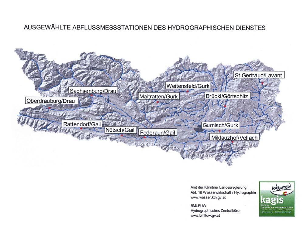 TREND DER MITTELWASSERABFLÜSSE 1951 1998 Die ausgewählten Stationen umfassen ca. 50 Jahre Beobachtung (Hydamsdatenbestand).