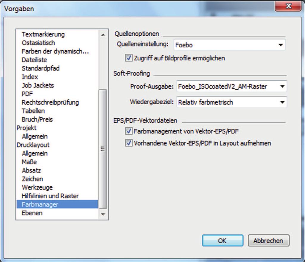 5 des Weiteren müssen nun noch Einstellungen im Farbmanager getroffen werden Bearbeiten > Vorgaben > Farbmanager Wählen Sie nun die erstellte Quelleinstellung aus