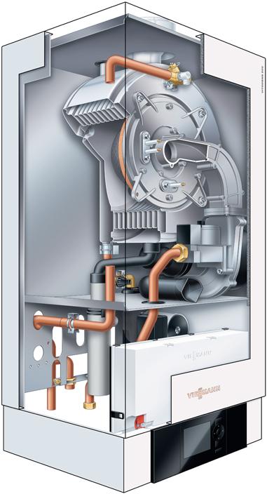 Gas-Brennwerttechnik Vitodens 300-W 1,9 bis 35 kw Inox-Radial-Wärmetauscher langlebig und effizient Hocheffizienter Wärmetauscher Der korrosionsbeständige Inox-Radial- Wärmetauscher aus Edelstahl ist