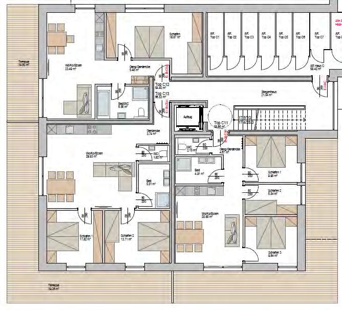 C11-1 Wohnen / Kochen / Essen 20,85 m² Schlafen 1 9,90 m² Schlafen 2 6,58 m² Schlafen 3 9,84 m² Bad / WC 4,91 m² WC 2,15 m² Gang / Garderobe 4,67 m² Wohnfläche 58,86 m² Balkon (50%) ca.