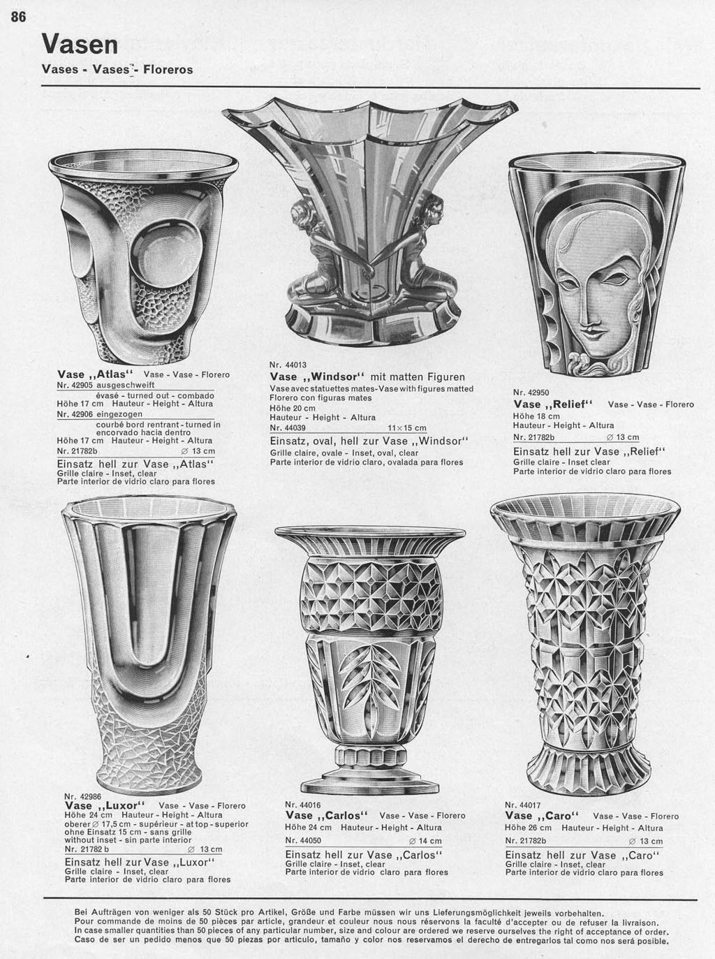 Abb. 2001-03/387; Musterbuch Walther 1934, Tafel 86, Vasen; Sammlung von Spaeth Siehe auch WEB PK - - suchen auf www.pressglas-korrespondenz.