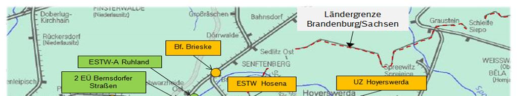 Projektübersicht ESTW Ruhland und korrespondierende Maßnahmen Bahnhof Ruhland/Schwarzbach: Neubau eines ESTW-A mit Anbindung an vorhandene UZ Hoyerswerda Einrichten Gleiswechselbetrieb mit