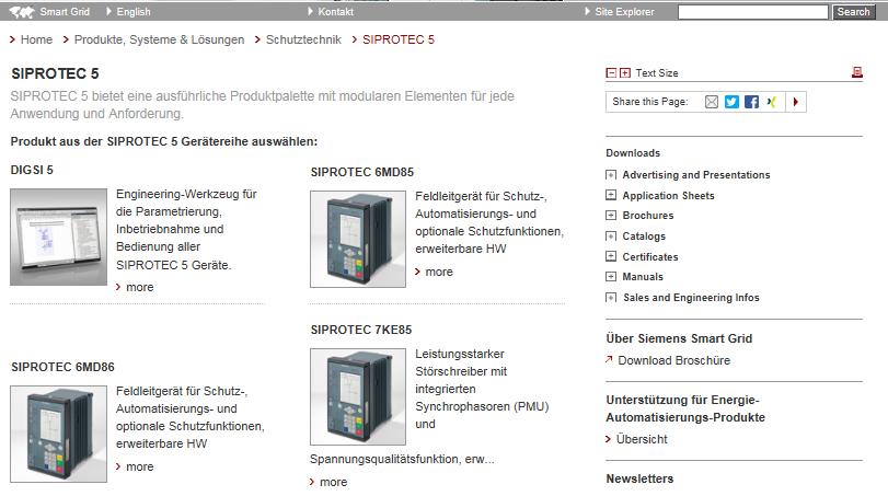 Fig. 1: Hauptseite von SIPROTEC 5 im Internet (www.siemens.