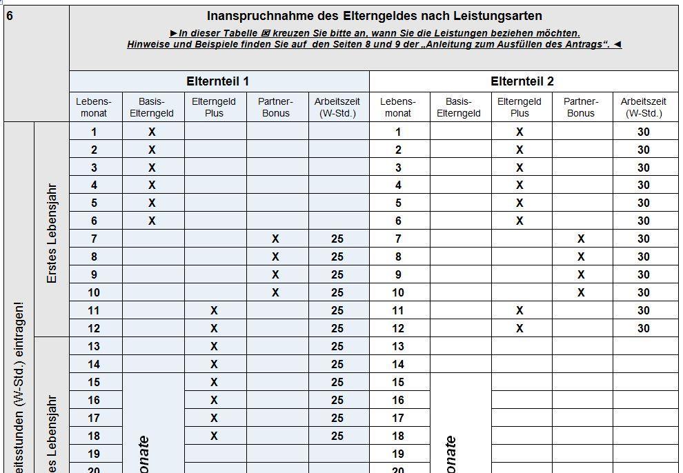 Bitte beachten Sie bei Ihren Eintragungen: Basiselterngeld kann nur innerhalb der ersten 14 Lebensmonate des Kindes in Anspruch genommen werden. Elterngeld Plus ist ab dem 15.