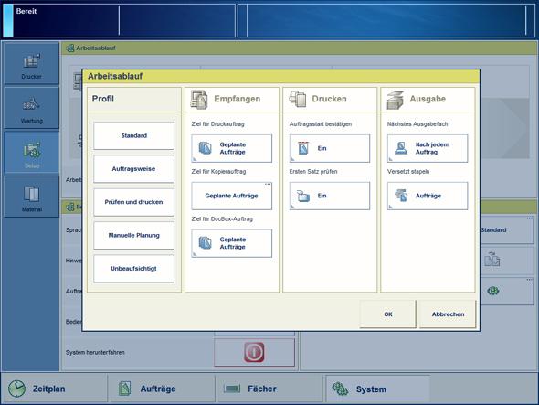 Arbeiten mit Arbeitsablaufprofilen Die Maschine wird in verschiedenen Druckumgebungen eingesetzt.