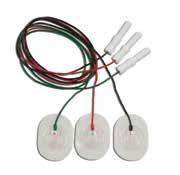 Die meisten EMG-Systeme Satz einmal verwendbarer, transparenter Elektroden mit 3 Scheiben Farbcodierte (rot, schwarz, grün) angeschlossene Elektrodenkabel mit berührungssicheren 1,5-mm-Steckern Drei