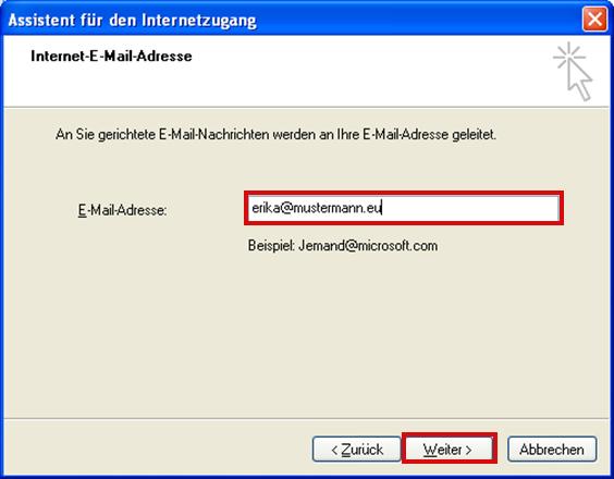 In das jetzt angezeigte Feld E-Mail-Adresse tragen Sie Ihre vollständige Mailadresse ein.