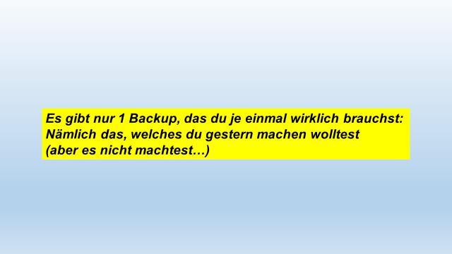 Die Betonung liegt auf "sollten"! Jeder und jede weiss es, doch wer tut es regelmässig? Hand aufs Herz, wie alt ist eure letzte Sicherung?