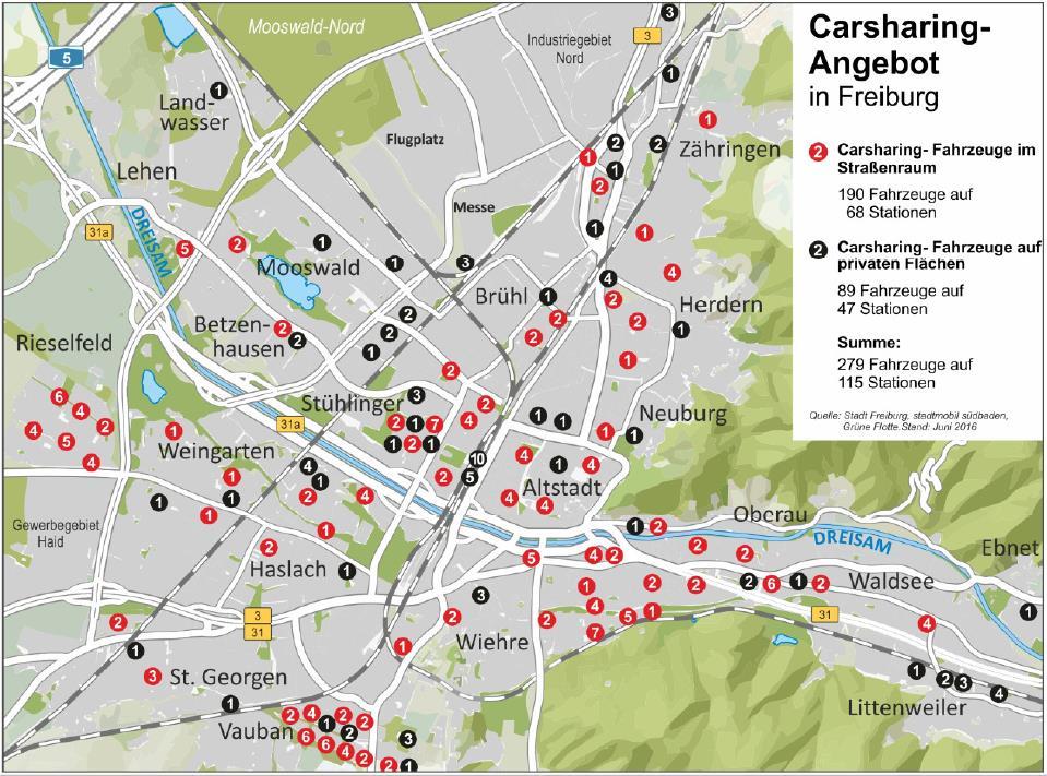 CarSharing Angeboten Nutzungsverhalten in Freiburg bei Stadtmobil Südbaden AG und