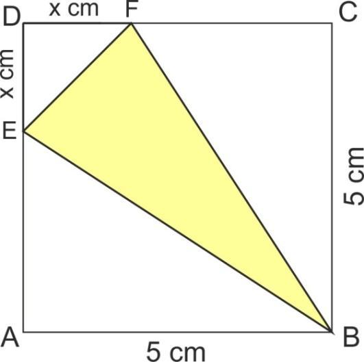 10. Das Quadrat ABCD hat eine Seitenlänge von 5 cm. Trägt man von der Ecke D jeweils x cm ab, so erhält man die Punkte E und F (vgl. nebenstehende Skizze).