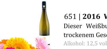 Alkohol: 12 vol.% / Restzucker: 15,5 g/l / Säure: 6,2 g/l (0,75 ltr. Flasche, 8,67 /ltr.) 694 2016 Wi SECCO Rosé Wi SECCO ROSÉ ist die zarte, feminine Variante.