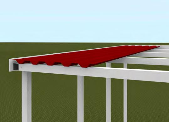 18) 18) Als nächstes werden die Trapezblech-Dachelemente montiert. Diese werden von hinten auf das Carportdach geschoben.