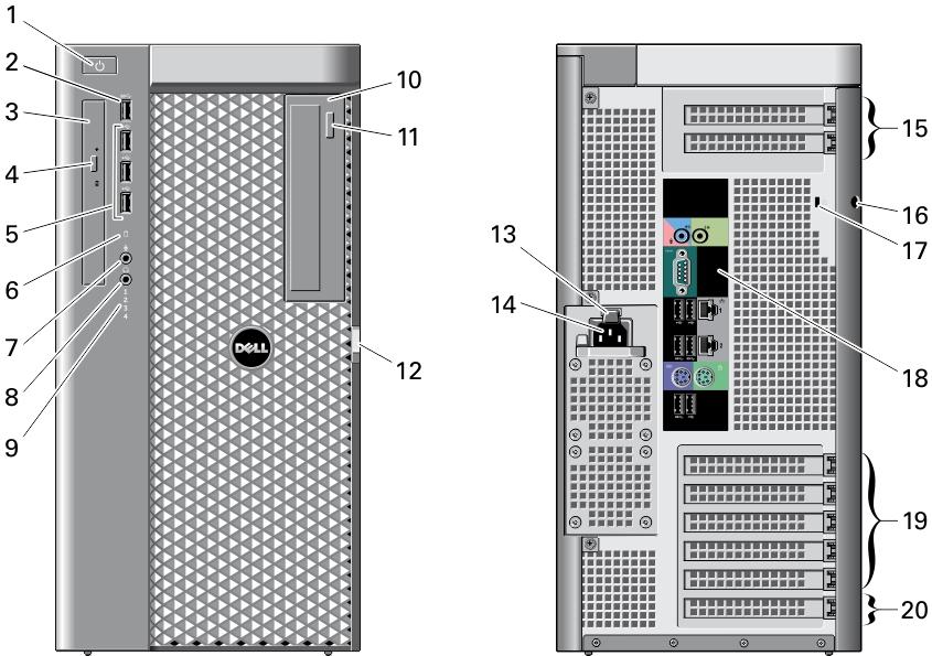 0-Anschluss 7. USB 2.0-Anschluss 8. Leitungseingangs-/Mikrofonanschluss (Line-In) 9. Serieller Anschluss 10. USB 2.0-Anschlüsse (2) 11.