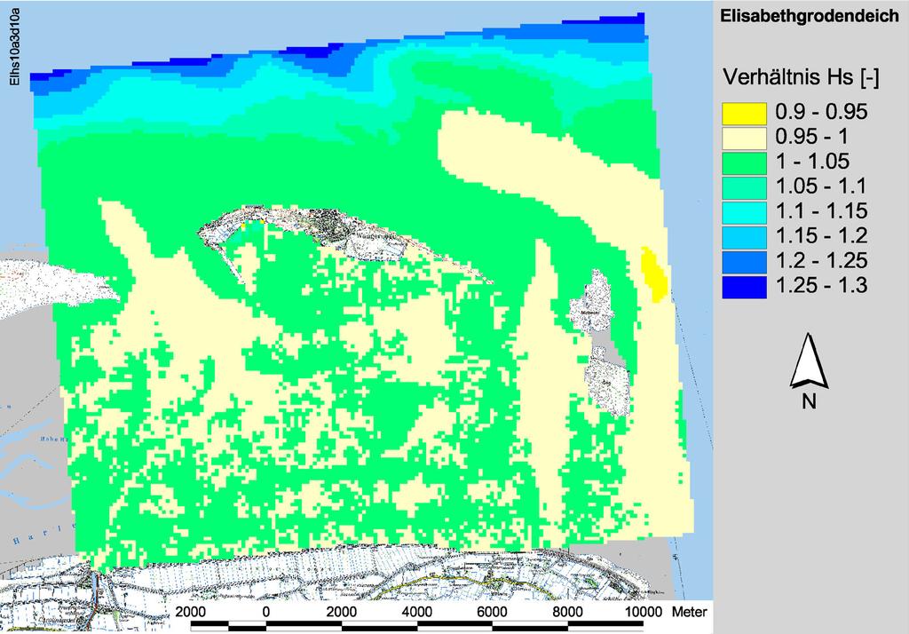 Abb. 2: Vergleich für den Inselvorstrand modellierter Spektren für unterschiedliche seeseitige Randbedingungen S Morphologische Filterwirkungen Das Seegangsklima auf Watten wird in hohem Maß durch
