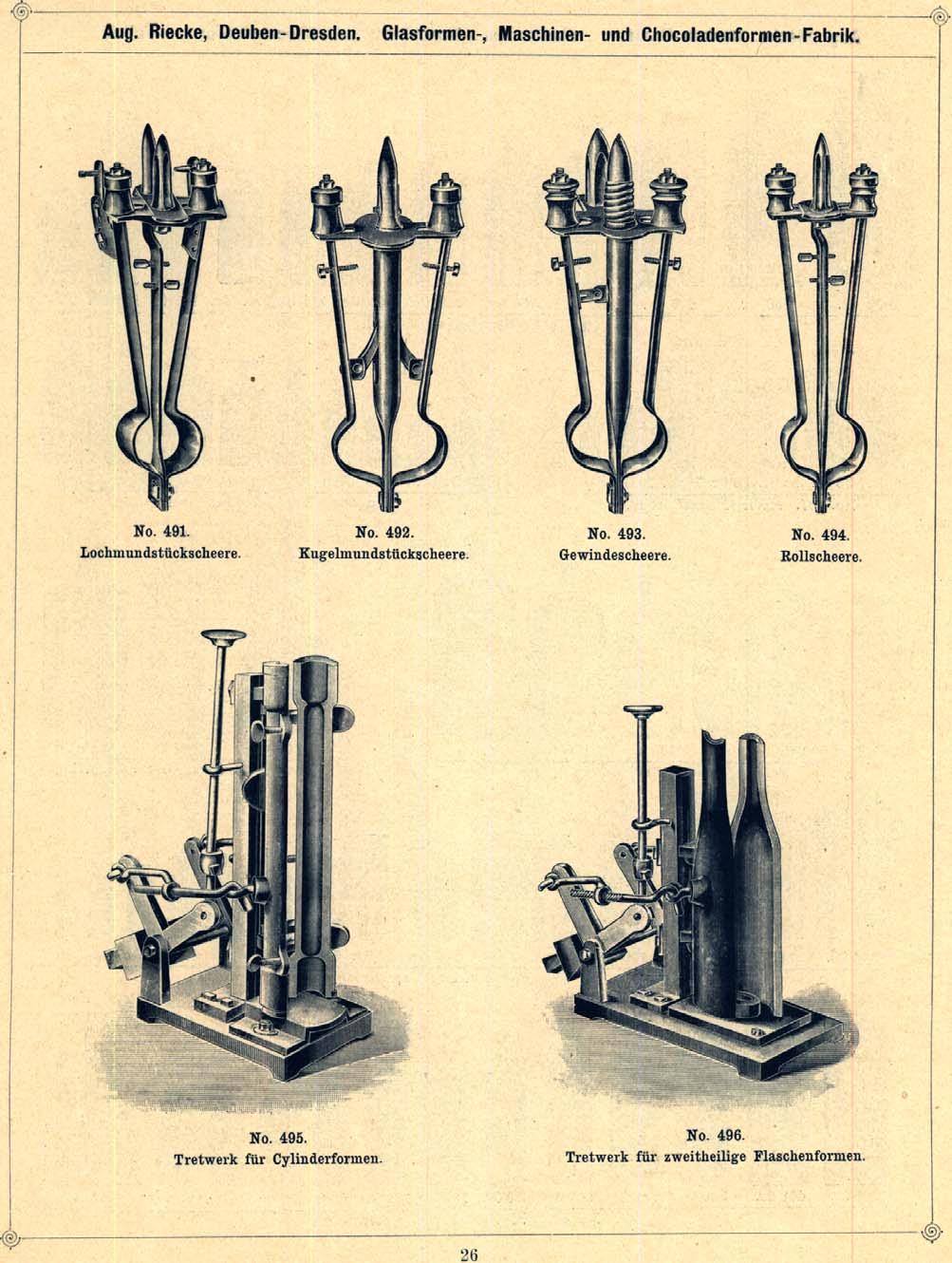 Abb. 2015-1-01/30; MB Riecke für Glasformen, vor 1905, Tafel 26, Werkzeuge für