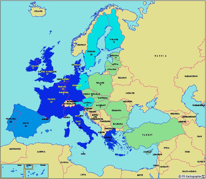 Euroopa Liidu laienemine: 1973: Taani, Iirimaa, Ühendkuningriik; 1981: Kreeka; 1986: Portugal, Hispaania; 1990: Saksamaa ühendamine ning Ida-Saksa hõlmamine Saksamaa ja EL-i koosseisu; 1995: Austria,