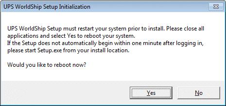 2. Das Fenster Initialisierung der UPS WorldShip Installation wird geöffnet und Sie werden gefragt, ob Sie den Computer