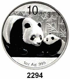 Panda mit Jungtier In Kapsel...Prägefrisch 35,- 2296 10 Yuan 2012 (Silberunze). Schön 1889. KM 2029.