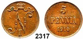 : 10 Penniä 1911, 5 Penniä 1897 und 1917, 1 Penni 1900; Übergangsregierung (1917): 25 Penniä 1917....Ø sehr schön 30,- 2320 1 Markka 2001 GOLD (6,48g FEIN).