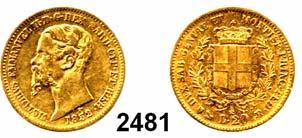 ... Sehr schön 20,- 2484 20 Lire 1866 T, Turin. GOLD (5,8 g FEIN). Montenegro 136. Fb. 11... Sehr schön - vorzüglich** 200,- 2485 5 Lire 1874 M und 1875 R. KM 8.3 und 8.4. LOT 2 Stück.