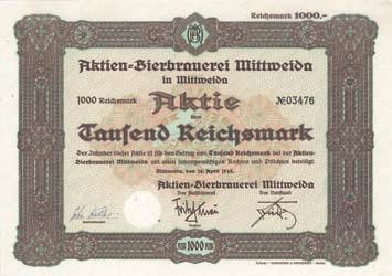 104 Schätzpreis: 300,00 EUR Startpreis: 150,00 EUR AG Vulkan Aktie 1.000 Mark, Nr. 195 Köln, 31.7.