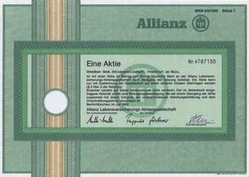 Nr. 124 Nr. 124 Schätzpreis: 100,00 EUR Startpreis: 50,00 EUR Allianz Lebensversicherungs-AG Namens-Aktie 50 DM, Nr.