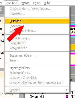 Nun gebt die erforderlichen Daten im Dialogfeld an: Primärpartition, Partitionstyp (in meinem Fall NTFS), Bezeichnung