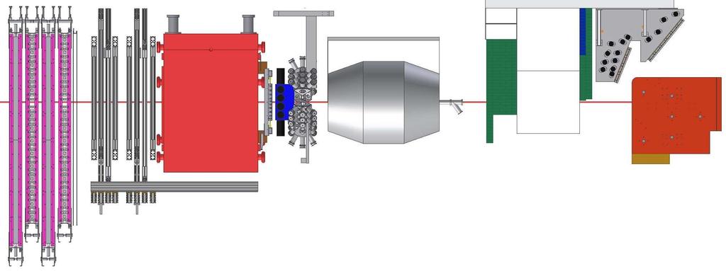 2 Das B1-Spektrometer 2.1 Gesamtaufbau Driftkammer MOMO Target Tracker Čerenkov TOF Magnet SciFi2 BGO-Ball Beam Dump Tagger Abbildung 2.