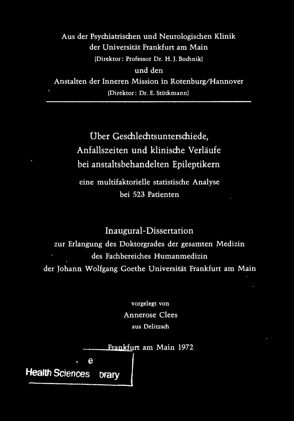 Erlangung des Doktorgrades gesamten Medizin des Fachbcreiches Humanmedizin Johann Wolfgang Goethe