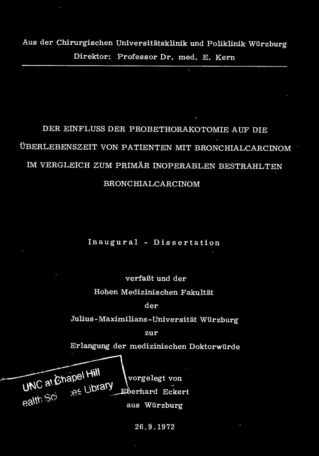 BESTRAHLTEN BRONCHIALCARCINOM Inaugural - Dissertation verfaf3t und Rohen