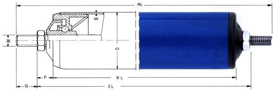 Tragrollen 9-TRKU, 9-TRKU-S - Kunststoff-Tragrollen - Rollenmantel: Hochschlagzähes PVC, blau - Rollenboden: Thermoplastischer Kunststoff, schwarz - Achse: Stahl, blanezogen ST 37 K, Achsenende mit