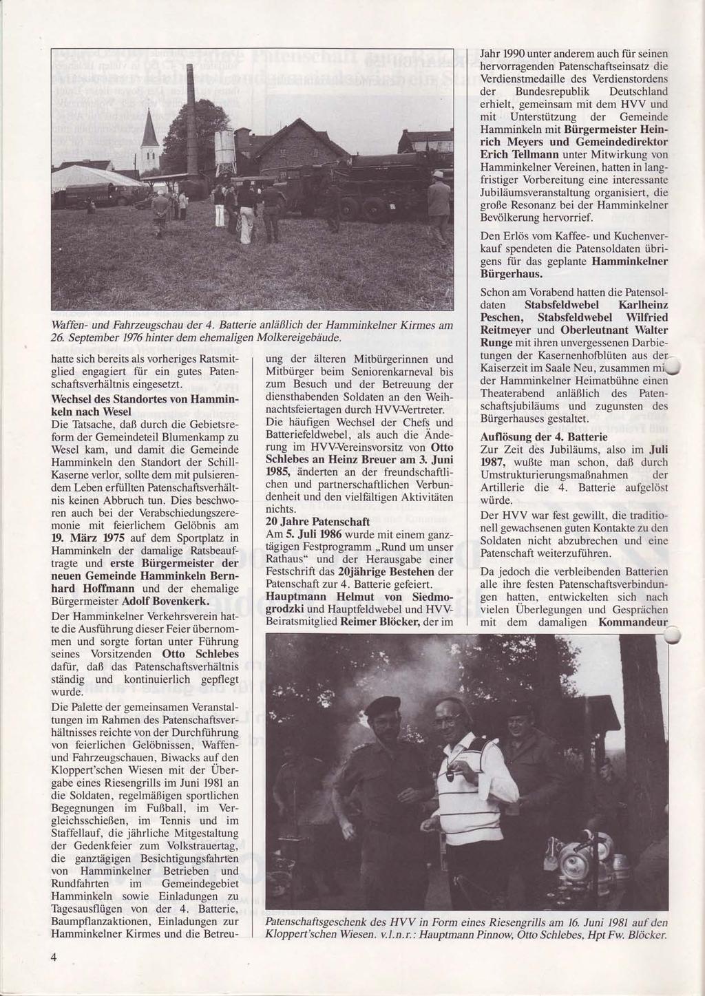 Waffen- und Fahrzeugschau der 4. Batterie anläßlich der Hamminkelner Kirmes am 26. September 1976 hinter dem ehemaligen Molkereigebäude.