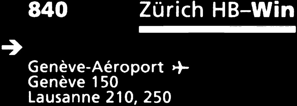 Elle indique à gauche du nom de la localité l altitude et à droite, les numéros des tableaux-horaires qui s y rapportent. Fettgedruckte Fahrplanfeldnummern bezeichnen Bahnstrecken.