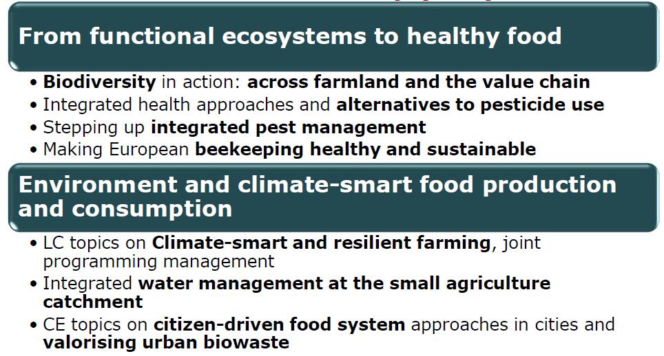 RELEVANTE THEMEN IN ANDEREN PROGRAMMLINIEN SC2 - Food security, sustainable agriculture and